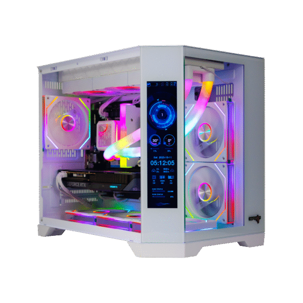 كمبيوتر Spear Gaming – Intel i5-14400F، RTX 5060 8GB ثلاثي المراوح، 16GB DDR5، 1TB NVMe SSD 3300MB/s، 600W PSU، مبرد مائي أنبوبي ARGB 360mm، حافظة ATX مع 6 مراوح ARGB، شاشة LCD زاوية لعرض السمات/الفيديو/درجة الحرارة، Windows 11 Pro SGPC63