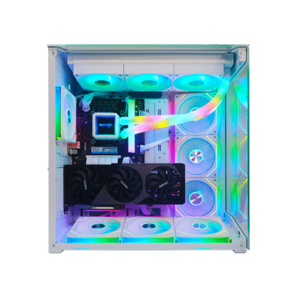 الصورة الثانية لـ Spear Gaming PC – Intel i5-14400F, RTX 5060 8GB, 16GB DDR5, 1TB NVMe SSD 3300MB/s, 600W PSU, 360mm ARGB Tube Water Cooler, Case with 7 ARGB Fans & Remote Control SGPC65